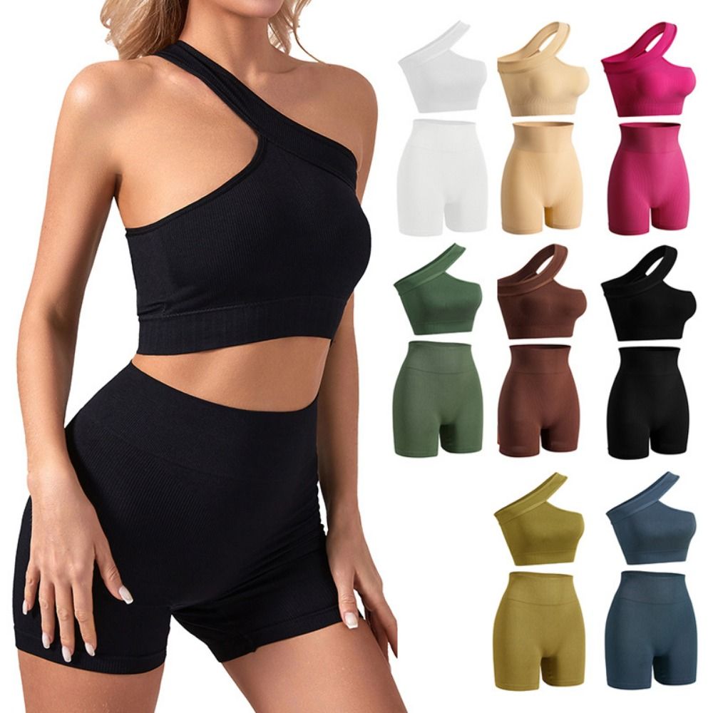 Seamless Ribbed Workout Tank Top - 2 Set Pakaian Olahraga Wanita Kasual