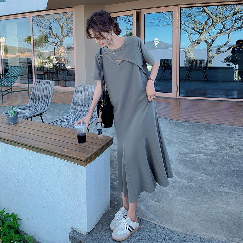 Gaun T-Shirt Sederhana Berluba - Korean Style A Line Shirt Dress ulasan dan harga