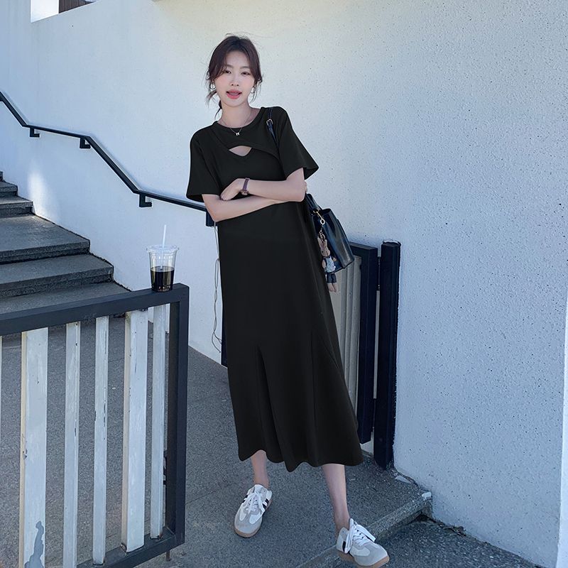 Gaun T-Shirt Sederhana Berluba - Korean Style A Line Shirt Dress ulasan dan harga