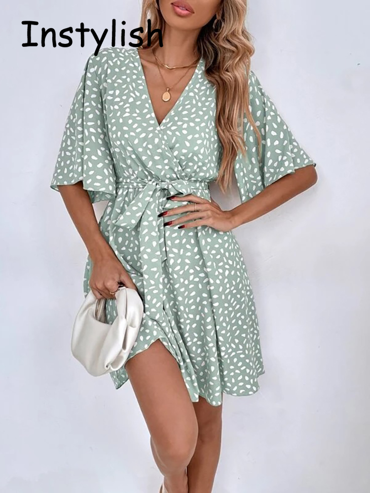 Gaun Mini motif titik kasual,  - French Vintage Floral Midi Dress ulasan dan harga
