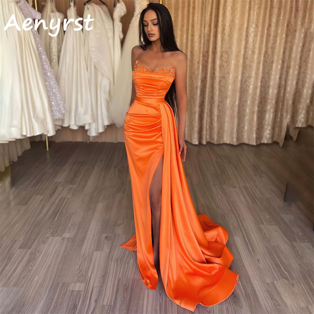 Gaun Malam Elegan Aenyrst Mode - Elegant Satin Evening Gown Split ulasan dan harga