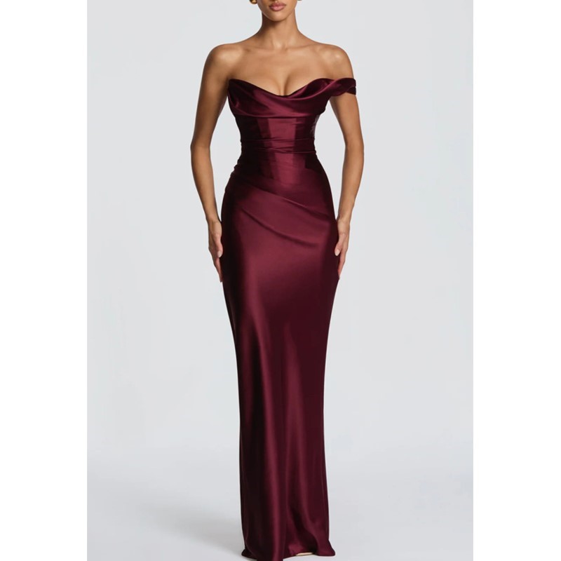 Gaun Satin Seksi Ramping Elega - Elegant Satin Evening Gown Split ulasan dan harga