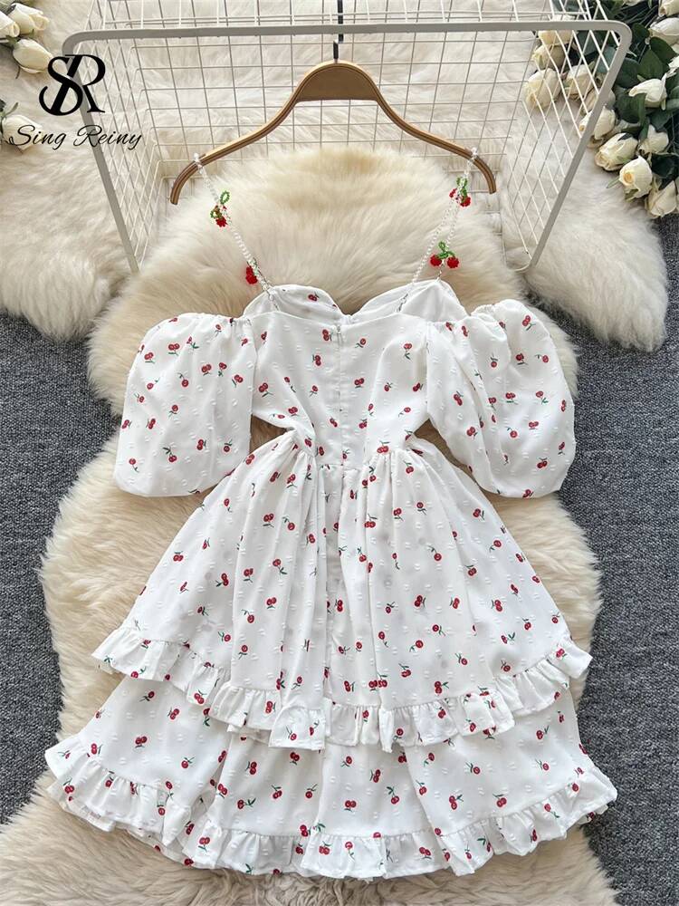 Gaun Musim Panas Gaya Fairycor - Off Shoulder Puff Sleeve Sundress ulasan dan harga